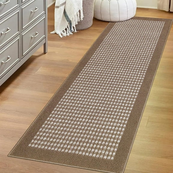 Findosom 2'x6' Hallway Runner Rug Non Slip Entryway Mat with Rubber Backing Machine Washable Laundry Runner Rug Long Indoor Doormat Entrance Floor Mat Runner for Garage Kitchen Laundry Brown