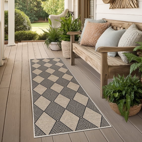 Findosom 2'x6' Jute Washable Runner Rug Non Slip Natural Woven Texture Floor Carpet Farmhouse Rug for Living Room,Bedroom,Kitchen,Outdoor,Entryway Rug,Stain Resistant Rustic Rugs, Black