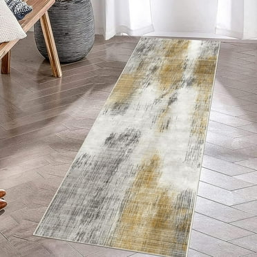 Findosom 2'x6' Modern Abstract Runner Rugs for Hallways, Washable Non Slip Kitchen Runner Rug with Rubber Backing, Vintage Distressed Area Rug for Entryway Laundry Room Bedroom Yellow