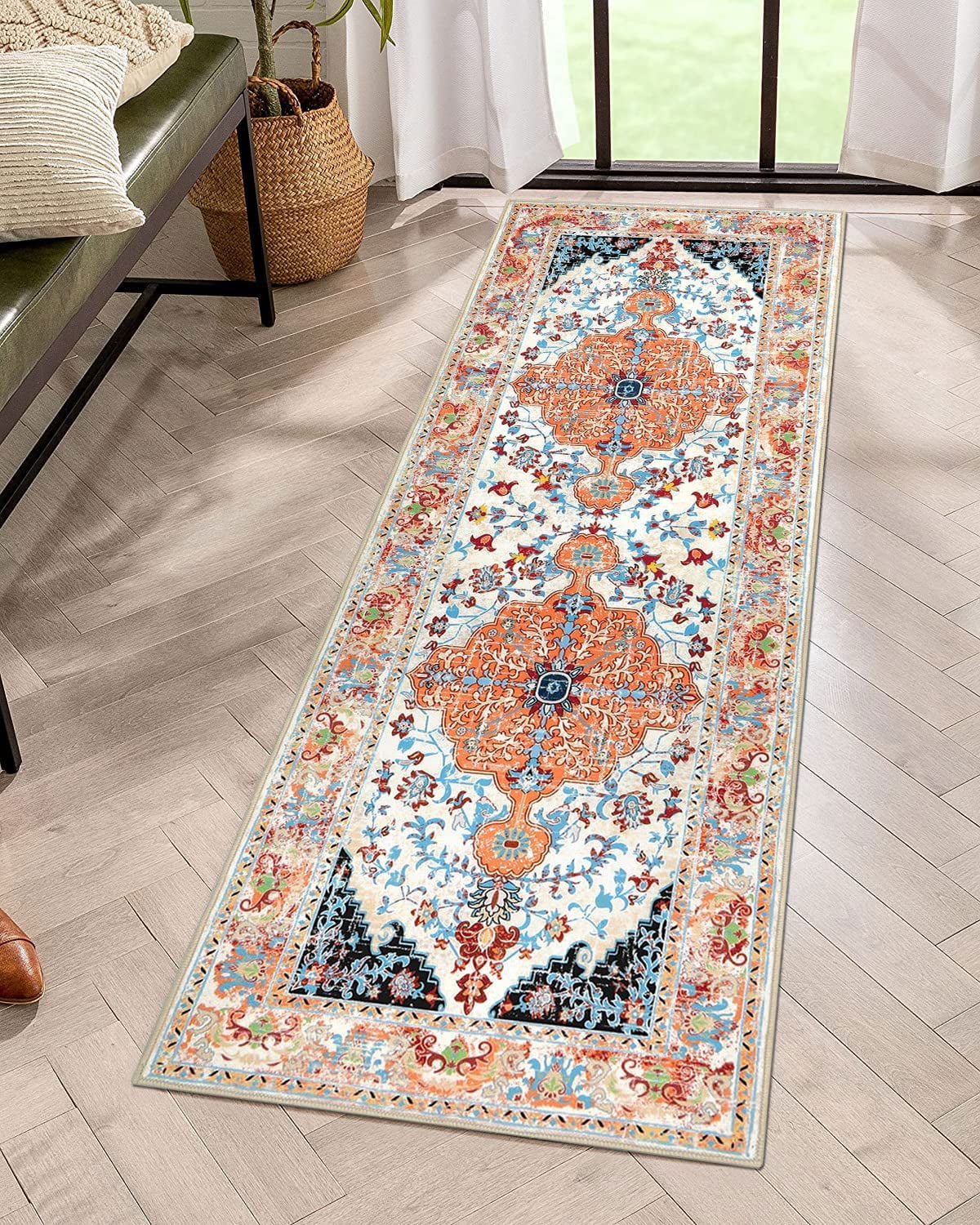 Findosom Vintage Boho 2'x6' Runner Rug, NonSlip, Washable, Soft Shaggy