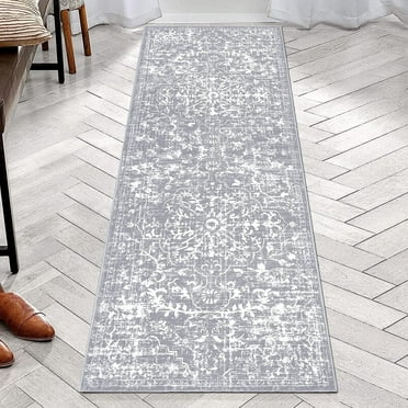 Findosom 2'x6' Vintage Runner Rug 0.4" Distressed Area Rug Non Slip Laundry Runner Rug Decor Rug Washable Runner Rug Kitchen Floor Mat Entryway Rug Runner for Laundry Room Kitchen Entryway,Gray