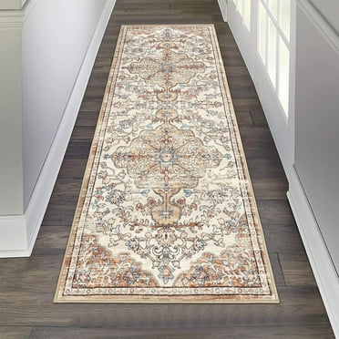 Findosom 2'x6' Vintage Runner Rug 0.4" Distressed Hallway Rug Non Slip Laundry Runner Rug Decor Rug Washable Runner Rug Kitchen Floor Mat Entryway Rug Runner for Laundry Kitchen Entryway, Beige