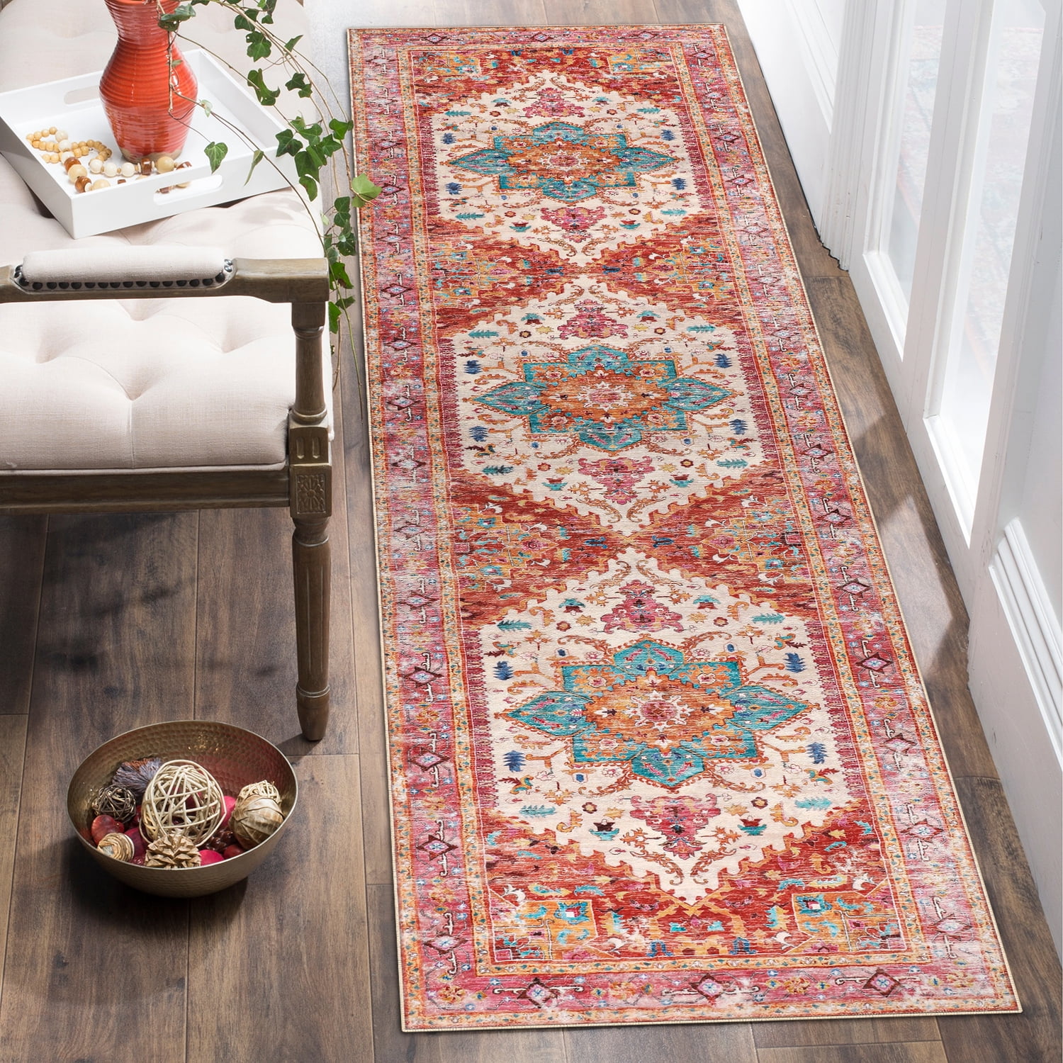 Findosom 2'x6' Vintage Runner Rug, Non Slip Oriental Hallway Runner Rug