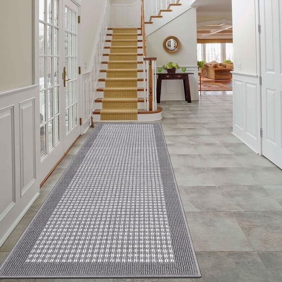 Findosom 2'x8' Hallway Runner Rug Non Slip Entryway Mat with Rubber Backing Machine Washable Laundry Runner Rug Long Indoor Doormat Entrance Floor Mat Runner for Garage Kitchen Laundry Gray