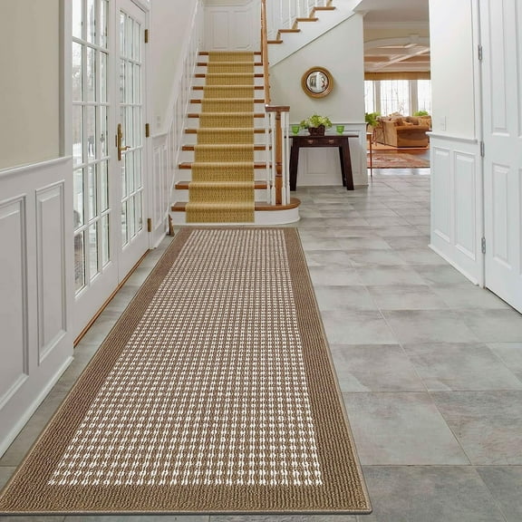 Findosom 2'x8' Hallway Runner Rug Non Slip Entryway Mat with Rubber Backing Machine Washable Laundry Runner Rug Long Indoor Doormat Entrance Floor Mat Runner for Garage Kitchen Laundry Brown