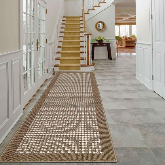 Findosom 2'x8' Hallway Runner Rug Non Slip Entryway Mat with Rubber Backing Machine Washable Laundry Runner Rug Long Indoor Doormat Entrance Floor Mat Runner for Garage Kitchen Laundry Brown