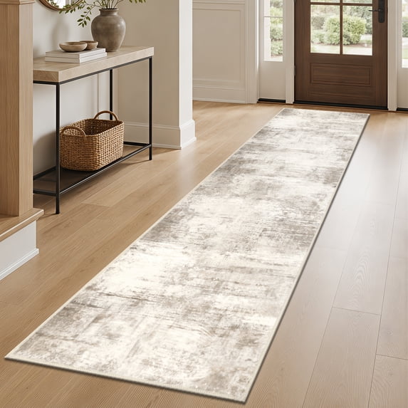 Findosom 2'x8' Runner Rug for Hallways,Non-Slip Washable Bedside Rug Abstract Low Pile Floor Rug Ultra Soft Distressed Kitchen Runner Carpet for Hallways,Kitchen,Bathroom,Entrance,Beige