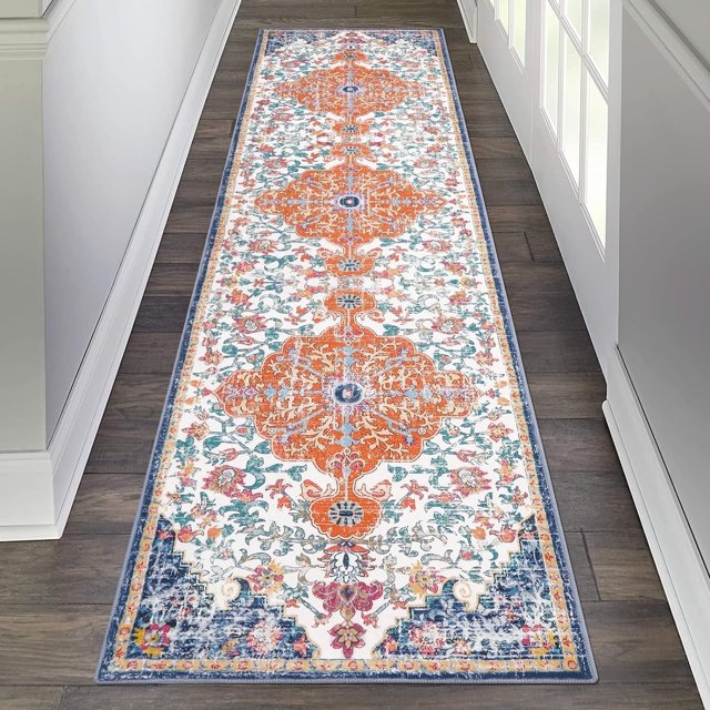 Findosom 2'x8' Vintage Runner Rug 0.4" Distressed Hallway Rug Non Slip Laundry Runner Rug Decor Rug Washable Runner Rug Kitchen Floor Mat Entryway Rug Runner for Laundry Kitchen Entryway, Orange