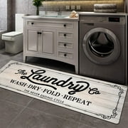 Findosom 20"x60" Farmhouse Laundry Room Rug Non Slip Rubber Laundry Runner Rug Waterproof Washable Indoor Laundry Rugs and Mats for Kitchen Floor Laundry Room Bathroom Hallway Entryway Decor Beige