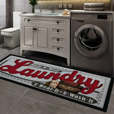 Findosom 20"x60" Farmhouse Laundry Room Rug Non Slip Rubber Laundry Runner Rug Waterproof Washable Indoor Laundry Rugs and Mats for Kitchen Floor Laundry Room Bathroom Hallway Entryway Decor Red