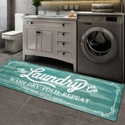 Findosom 20"x60" Farmhouse Laundry Room Rug Non Slip Rubber Laundry Runner Rug Waterproof Washable Indoor Laundry Rugs and Mats for Kitchen Floor Laundry Room Bathroom Hallway Entryway Decor Blue