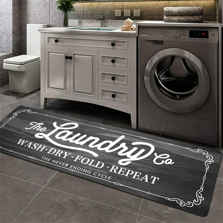 Findosom 20"x60" Farmhouse Laundry Room Runner Rug,Non Slip Heavy Duty Rubber Backing Washable Runner Rugs for Kitchen Floor Laundry Room Bathroom Hallway Entryway Area Rugs,Dark Gray