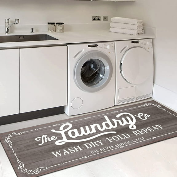 Findosom 20"x60" Farmhouse Laundry Room Runner Rug,Non Slip Heavy Duty Rubber Backing Washable Runner Rugs for Kitchen Floor Laundry Room Bathroom Hallway Entryway Area Rugs,Gray