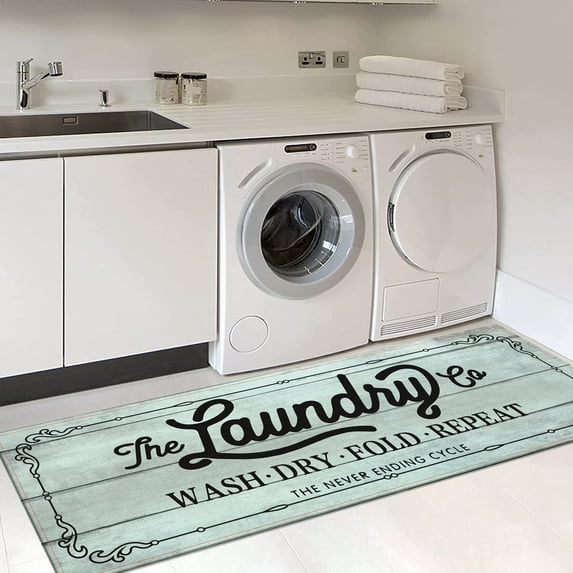 Findosom 20"x60" Farmhouse Laundry Room Runner Rug,Non Slip Heavy Duty Rubber Backing Washable Runner Rugs for Kitchen Floor Laundry Room Bathroom Hallway Entryway Area Rugs,Blue