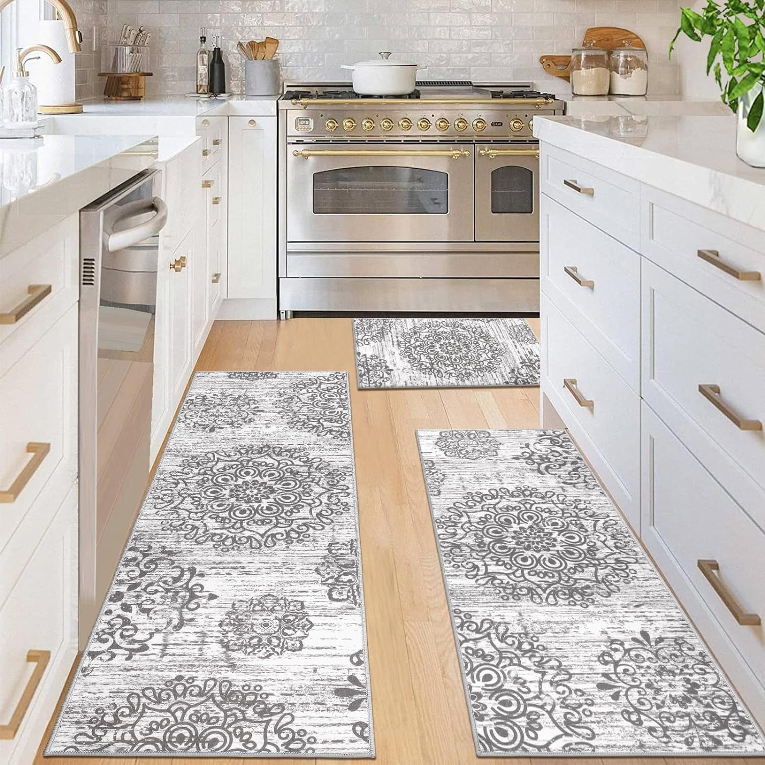 Findosom 20"x32"+20"x47"+20"x59" 3pcs Floral Kitchen Rug Sets Boho