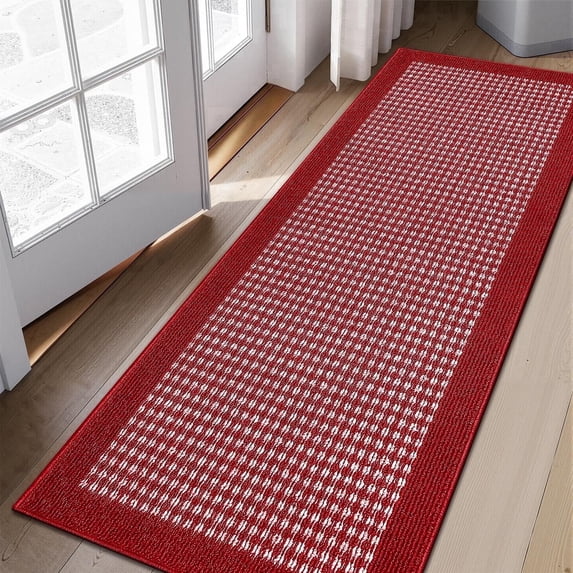 Findosom 20"x59" Hallway Runner Rug Non Slip Entryway Mat with Rubber Backing Machine Washable Laundry Runner Rug Long Indoor Doormat Entrance Floor Mat Runner for Garage Kitchen Laundry Red