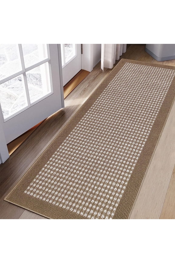 20"x59" Hallway Runner Rug Non Slip Entryway Mat with Rubber Backing Machine Washable Laundry Runner Rug Long Indoor Doormat Entrance Floor Mat Runner for Garage Kitchen Laundry Brown