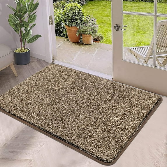 Findosom 24"x36" Front Door Mat Welcome Mats for Entryway,All-Weather Heavy Duty Resist Dirt Doormat, Absorbent Low Profile Porch Patio Entrance Mat, Washable Non Slip Outside Mat,Khaki