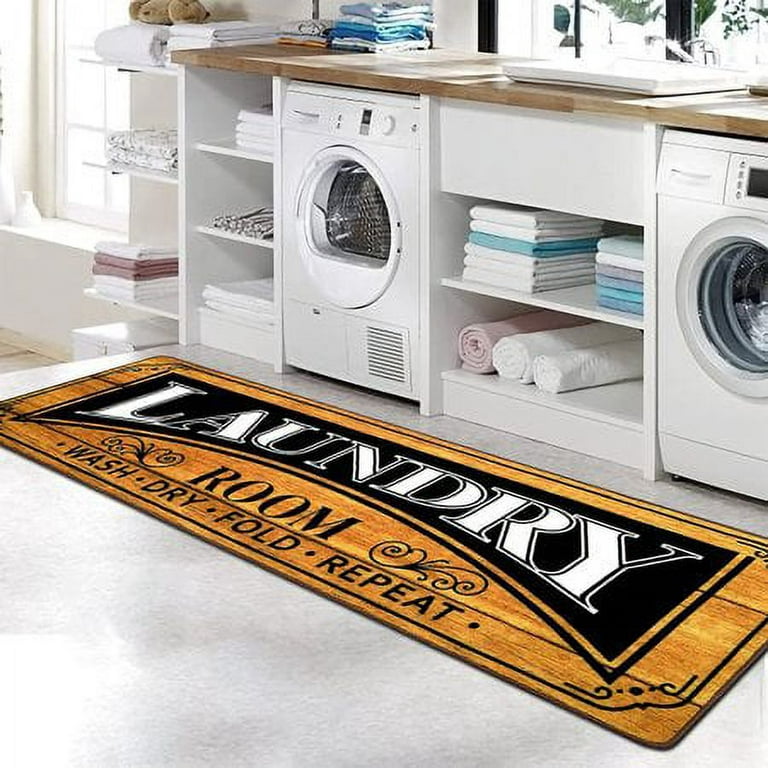 Findosom 24 x 71 Farmhouse Laundry Rug Mat Non Slip Laundry Runner Rug  with Rubber Backing Washable Indoor Floor Area Rug for Kitchen Laundry  Bathroom Hallway Entryway Gray 