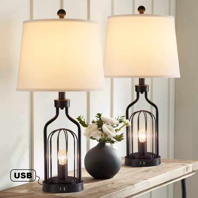 Findosom 26" Modern Metal Table Lamps Set of 2 with Dual USB Ports ...