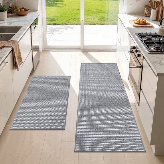 Findosom 2pc Kitchen Rug Set,Non-Slip Washable Kitchen Rug and Mat Stain Resistant Low Pile Durable Kitchen Mats For Sink,Hallway,Entryway 20"x32"+20"x59" Gray
