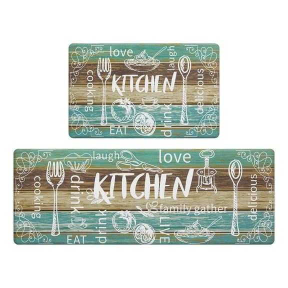 Findosom 2pcs Anti Fatigue Kitchen Rug Mat Set,Waterproof Oil-proof Non Slip Kitchen Runner Rug,0.4" PVC Thick Ergonomic Cushioned Standing Mat for Kitchen, Sink, Laundry Foam Rug 18"x30"+18"x47"