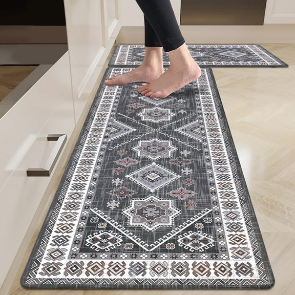 Findosom 2pcs Anti Fatigue Kitchen Rug Mat Set,Waterproof Oil-proof Non Slip Kitchen Runner Rug,0.4" PVC Thick Ergonomic Cushioned Standing Mat for Kitchen, Sink, Laundry Foam Rug 17"x48"+17"x28"