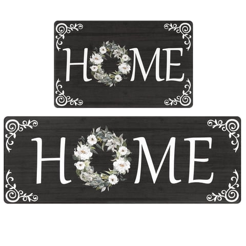 Findosom 2pcs Anti Fatigue Kitchen Rug Set,18"x30"+18"x47" Waterproof Non Slip Kitchen Runner Rug,0.4" Thick Cushioned Kitchen Floor Mats,Ergonomic Standing Mats Back Pain Relief Laundry Foam Rug