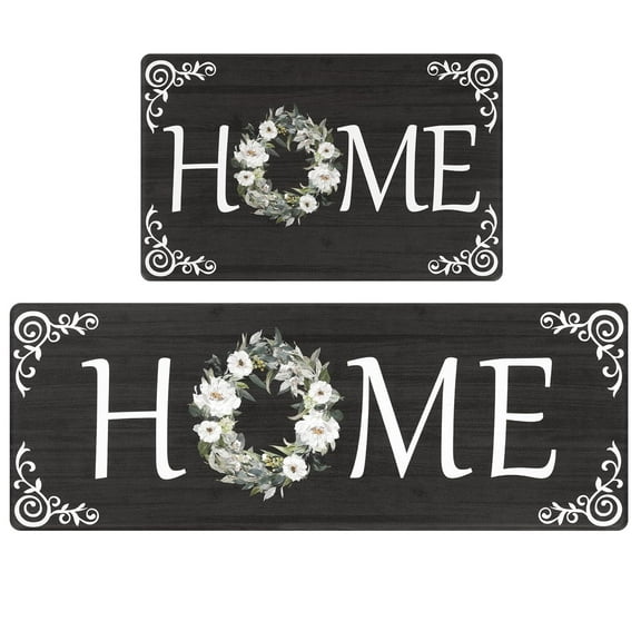 Findosom 2pcs Anti Fatigue Kitchen Rug Set,18"x30"+18"x47" Waterproof Non Slip Kitchen Runner Rug,0.4" Thick Cushioned Kitchen Floor Mats,Ergonomic Standing Mats Back Pain Relief Laundry Foam Rug