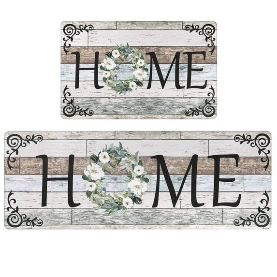 Findosom 2pcs Anti Fatigue Kitchen Rug Set,18"x30"+18"x47" Waterproof Non Slip Kitchen Runner Rug,0.4" Thick Cushioned Kitchen Floor Mats,Ergonomic Standing Mats Back Pain Relief Laundry Foam Rug