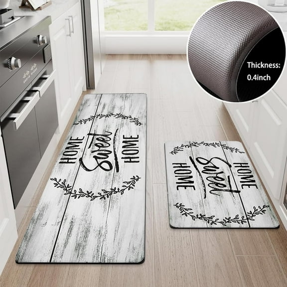 Findosom 2pcs Anti Fatigue Kitchen Rug Set,18"x30" 18"x47" Waterproof Non Slip Kitchen Runner Rug,0.4" Thick Cushioned Kitchen Floor Mats,Ergonomic Standing Mats Back Pain Relief Laundry Foam Rug