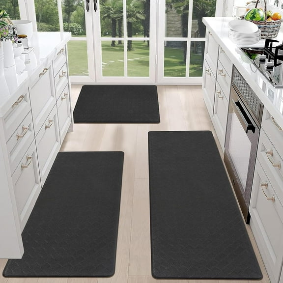 Findosom 3pcs Anti Fatigue Kitchen Rug Sets Waterproof Non Slip Kitchen Mat 0.4" Thick Comfort Cushioned Kitchen Runner Rug and Mat for Kitchen, Floor, Sink, 17''x28''+17''x 36''+17''x 48'' Black