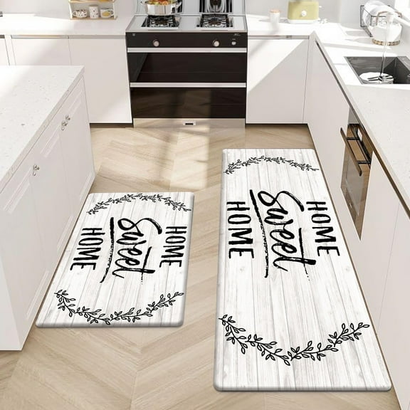 Findosom 2pcs Anti Fatigue Kitchen Rug Set,18"x30" 18"x47" Waterproof Non Slip Kitchen Runner Rug,0.4" Thick Cushioned Kitchen Floor Mats,Ergonomic Standing Mats Back Pain Relief Laundry Foam Rug