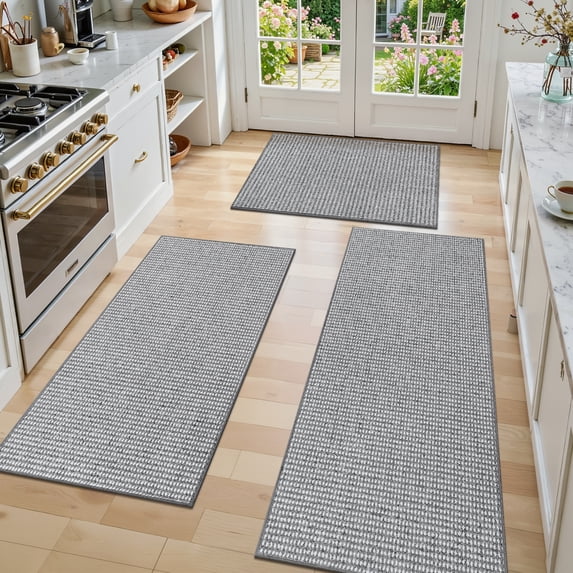 Findosom 3pc Kitchen Rug Set,Non-Slip Washable Kitchen Rug and Mat Stain Resistant Low Pile Durable Kitchen Mats For Sink,Hallway,Entryway 20"x32"+20"x47"+20"x59" Gray