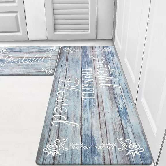 Findosom 2pcs Anti Fatigue Kitchen Rug Set Waterproof Oil-proof Wipe Clean Non Slip Kitchen Runner and Mat 0.4" Thick PVC Cushioned Standing Mats for Kitchen Sink Office 18"x30"+18"x47" Blue