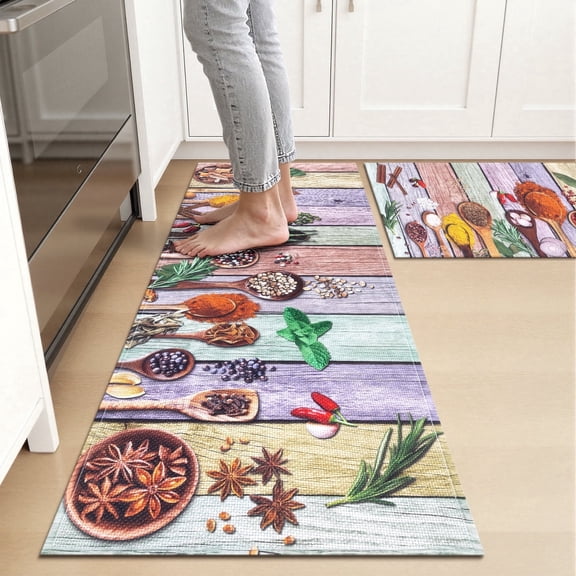 Findosom Kichen Rug Set of 2,Non Slip Machine Washable Kitchen Runner Rug for Floor,Spices Farmhouse Kitchen Rugs Absorbent for Sink,Hallway,Office,Kitchen Decor,Colorful 19"x32"+19"x48"
