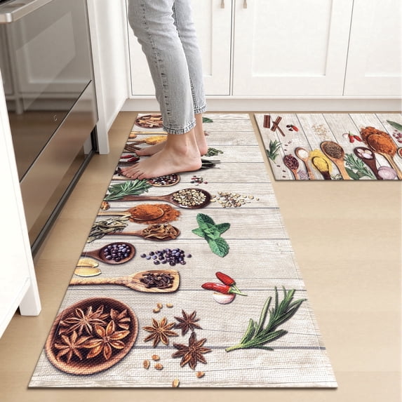 Findosom Kichen Rug Set of 2,Non Slip Machine Washable Kitchen Runner Rug for Floor,Spices Farmhouse Kitchen Rugs Absorbent for Sink,Hallway,Office,Kitchen Decor,White 19"x32"+19"x48"