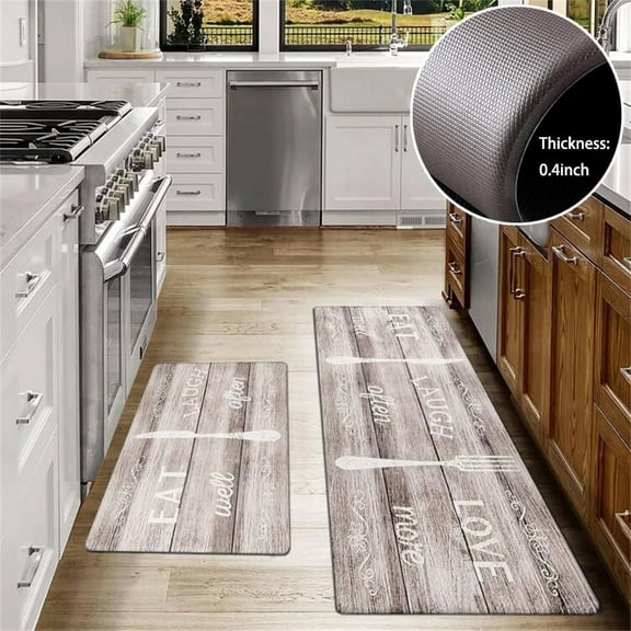 Findosom 2pcs Anti-Fatigue Kitchen Rugs Set Non Slip Waterproof Kitchen Runner Rug and Mat 0.4" Thickness Comfort Standing Mat for Kitchen, Floor, Office, Sink, Laundry 18"x47"+18"x30" Brown