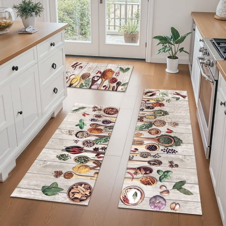 Findosom Kichen Rug Set of 3,Non Slip Machine Washable Kitchen Runner Rug for Floor,Spices Farmhouse Kitchen Rugs Absorbent for Sink,Hallway,Office,Kitchen Decor,,White 19"x32"+19"x48"+19"x60"