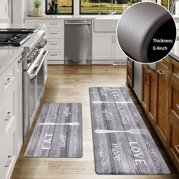 Findosom 2pcs Anti-Fatigue Kitchen Rugs Set Non Slip Waterproof Kitchen Runner Rug and Mat 0.4" Thickness Comfort Standing Mat for Kitchen, Floor, Office, Sink, Laundry 18"x47"+18"x30" Grey