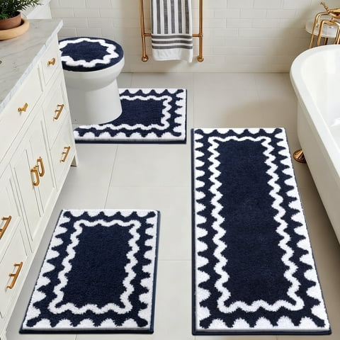 Findosom 4-Piece Bathroom Rugs Set,Non Slip Absorbent Bath Mat,Machine Washable Microfiber Quick Dry Bath Rug for Bathroom Bedroom Kitchen Shower Tub,Navy