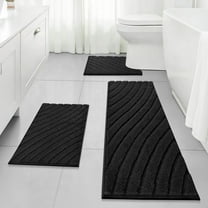 Findosom 3pcs Bathroom Rugs Set with U-Shaped Mat,Rubber Backing,Quick Dry,Ultra Soft Machine Washable Bath Mats for Bathroom Floor,Tub,Shower,Microfiber Bath Mats 18"x26" 18"x48" U 20"x24" Black