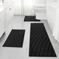 thumbnail image 1 of Findosom 3pcs Bathroom Rugs Set with U-Shaped Mat,Non Slip Machine Washable Wave Bath Mat,Ultra Soft Plush Shower Rugs for Bathroom,Tub,Shower18"x26"+18"x48"+U 20"x24"Black, 1 of 9