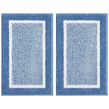 Findosom 2pcs Bathroom Rugs Set 20"x32"+20"x32",Non-Slip Plush Shaggy Bath Mats Absorbent Microfiber Bath Rugs Machine Washable Shower Rugs,Blue