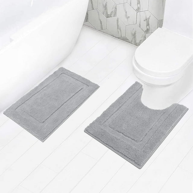 Findosom 2pcs Bathroom Rugs Set Non Slip Bath Rugs with U Shape Toilet Rugs Set Soft Absorbent Bath Mats Machine Washable Plush Shower Rug Grey 16"x24"+U 20"x24"