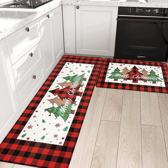 Findosom 2pcs Christmas Anti Fatigue Kitchen Rug Set 10mm Thick Cushioned Kitchen Runner Rug and Mat Set Comfort Standing Mat Kitchen Floor Rug Carpet for Kitchen,Sink,Laundry 18"x27"+18"x48"