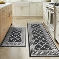 thumbnail image 1 of Findosom Kitchen Rugs Set 2 Piece, Non Slip Kitchen Floor Rugs with Rubber Backing,Machine Washable Geometric Absorbent Runner Rugs for Hallway Doormat,20"x32"+20"x48" Black, 1 of 9