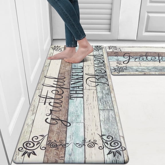 Findosom 2pcs Brown Kitchen Rug Set,18"x30"+18"x47" Non-slip Anti-Fatigue Kitchen Mats Farmhouse Waterproof Kitchen Runner,Ergonomic Comfort Cushioned Standing Mat for Floor,Home,Office,Sink,Laundry