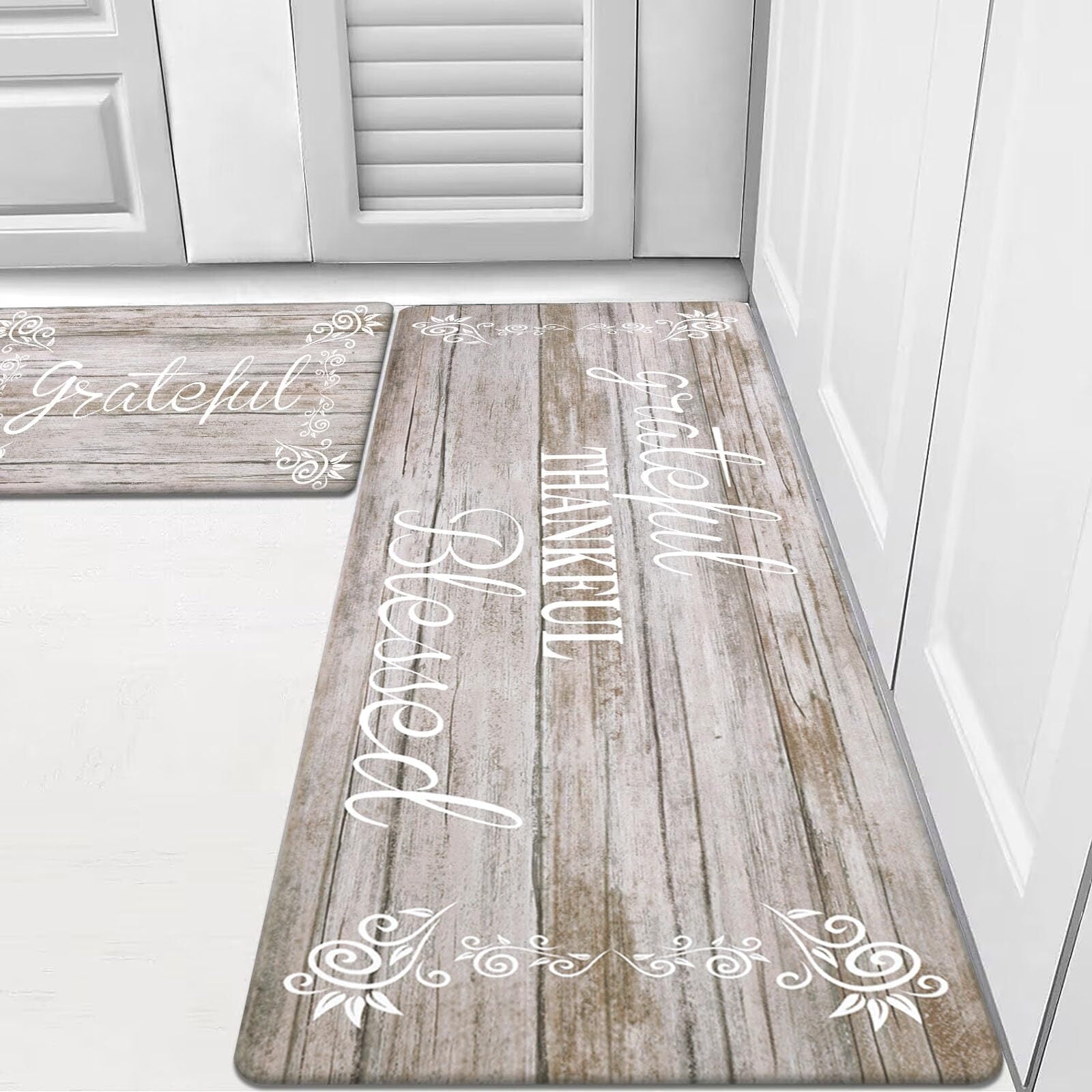 Findosom 2pcs Brown Kitchen Rug Set,18"x30"+18"x47" Non-slip Anti-Fatigue Kitchen Mats Farmhouse Waterproof Kitchen Runner,Ergonomic Comfort Cushioned Standing Mat for Floor,Home,Office,Sink,Laundry