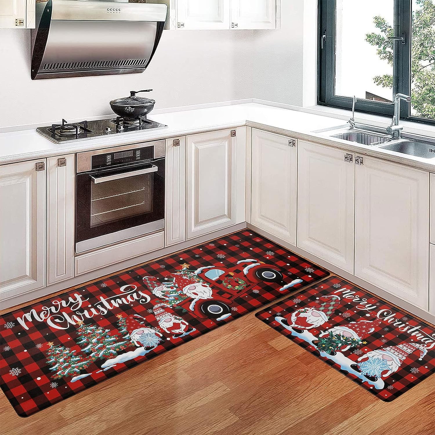 Findosom 2pcs Christmas AntiFatigue Kitchen Rug Mat Set Red Buffalo